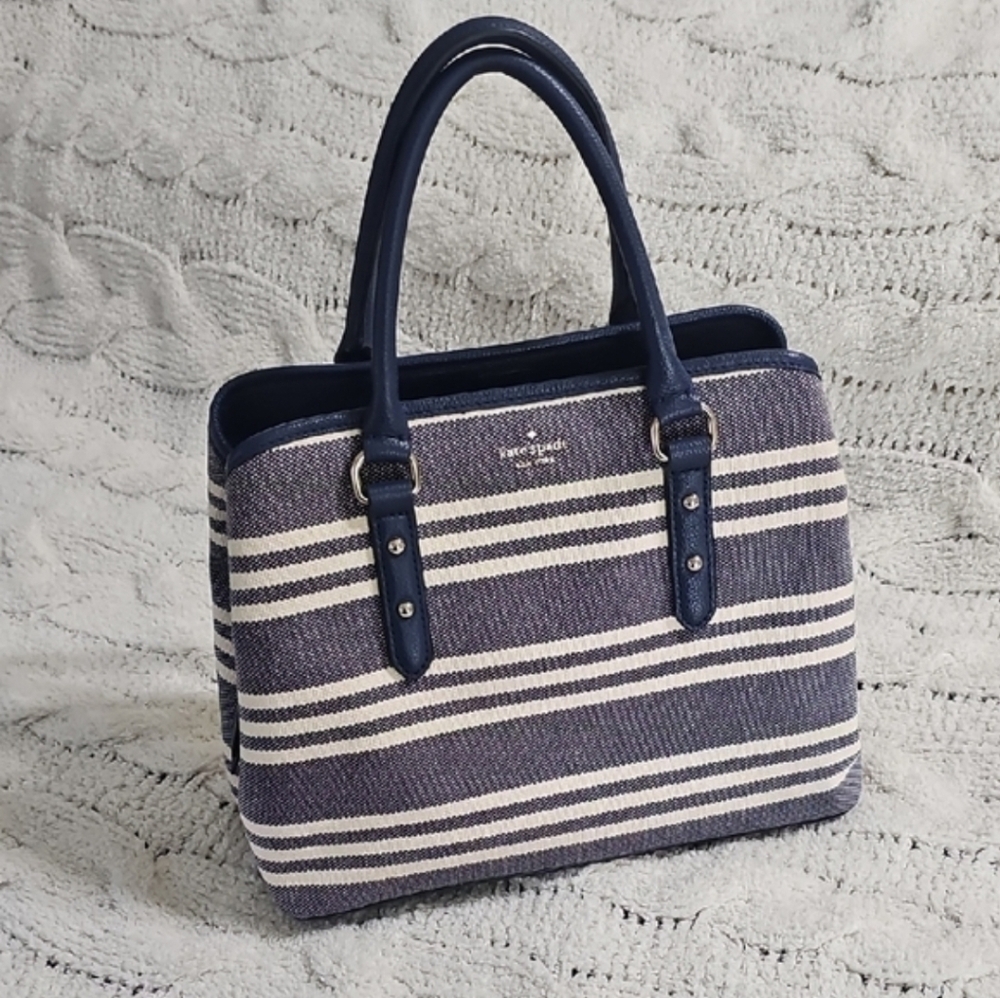 Kate Spade Larchmont Avenue Evangelie Blue And White Striped Purse - Picture 11 of 11